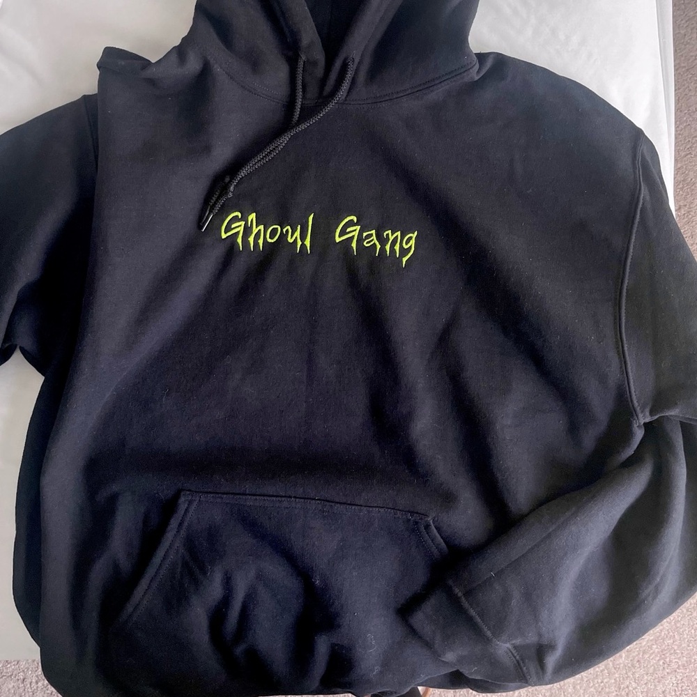 Ghoul Gang Embroidered Black Hoodie Glow in the Dark Neon